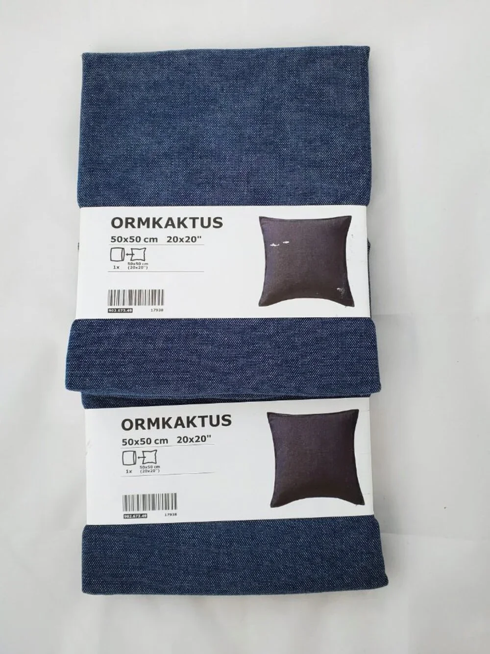 IKEA ORMKAKTUS Pillow Cover Set (2) BLUE DENIM NWT 20x 20 Ranch Country Rustic